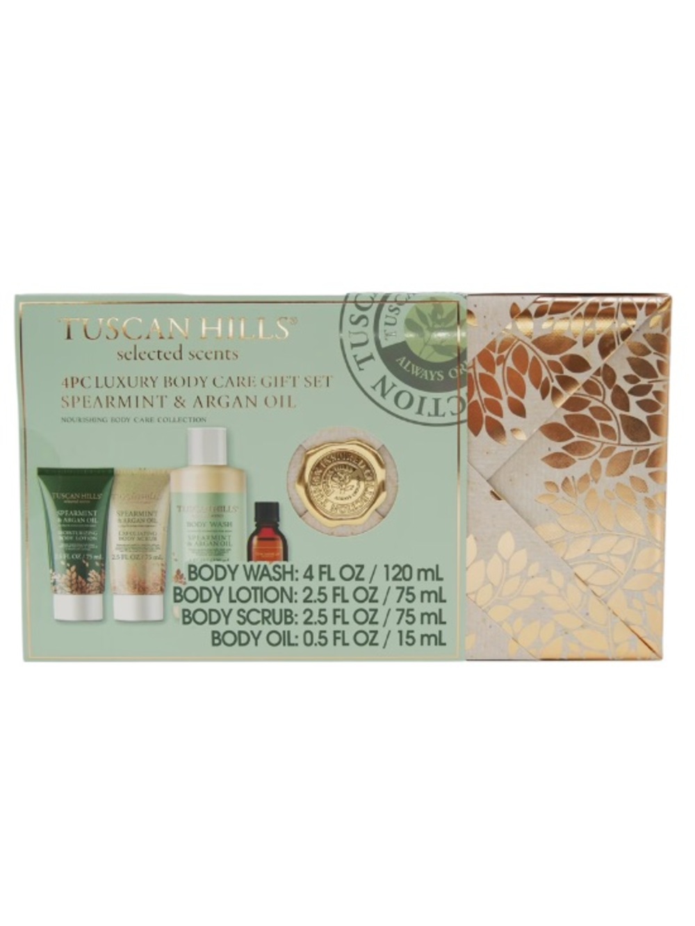NEW Tuscan Hills 4 Piece Luxury Body Care Set. Spearmint & Argon Oil. Giftable